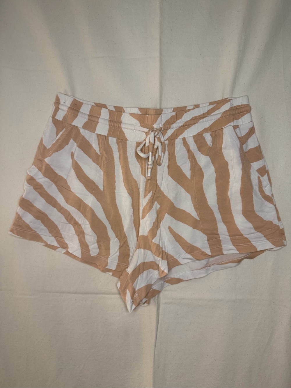 3/$20 Stars Above Tan and White Zebra-Stripe High Waist Lounge Shorts